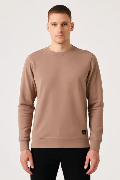 Erkek Üç İp Şardonsuz Sweatshirt Camel