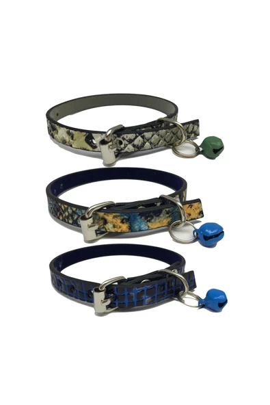 3 Adet Zilli Deri Kedi Tasması 30 cm ürün görseli