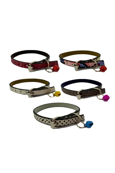 5 li Set Zilli Deri Kedi Tasması 30 cm ürün görseli 1