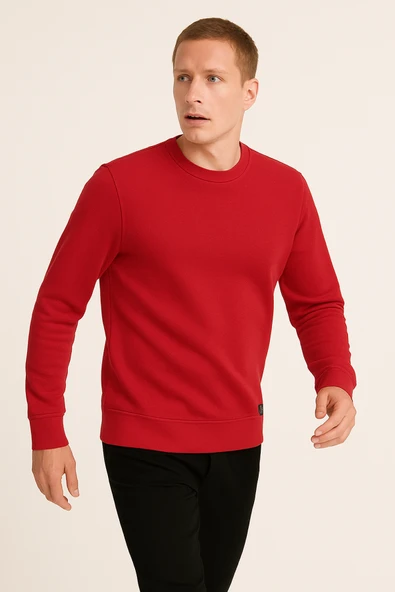 Erkek Üç İp Şardonsuz Sweatshirt Kırmızı - 4