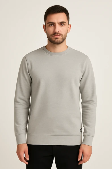 Erkek Üç İp Şardonsuz Sweatshirt Gri - 2