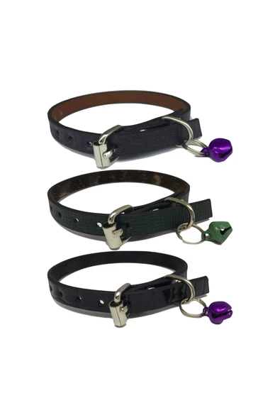 3'lü Zilli Deri Kedi Tasması 30 cm ürün görseli 1