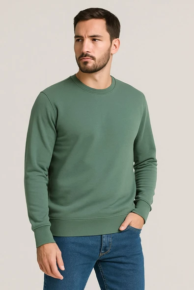 Erkek Üç İp Şardonsuz Sweatshirt Yeşil - 3