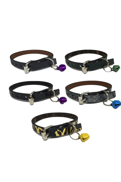 5'li Set Zilli Deri Kedi Tasması 30 cm ürün görseli