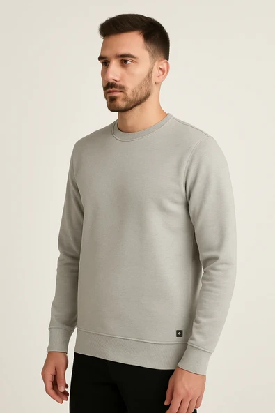 Erkek Üç İp Şardonsuz Sweatshirt Gri - 4