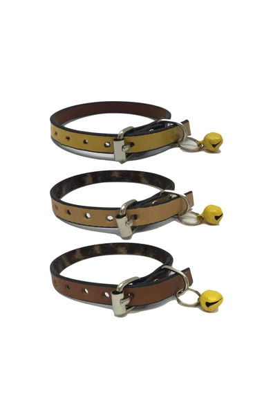 3'lü Zilli Deri Kedi Tasması 30 cm ürün görseli