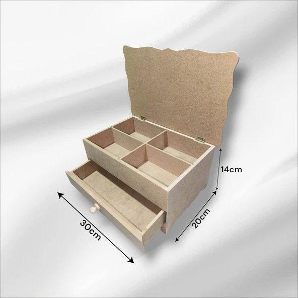Ahşap-boyanabilir-bölmeli-çekmeceli- Takı-makyaj-aksesuar Dekoratif-çok Amaçlı Organizer Kutu