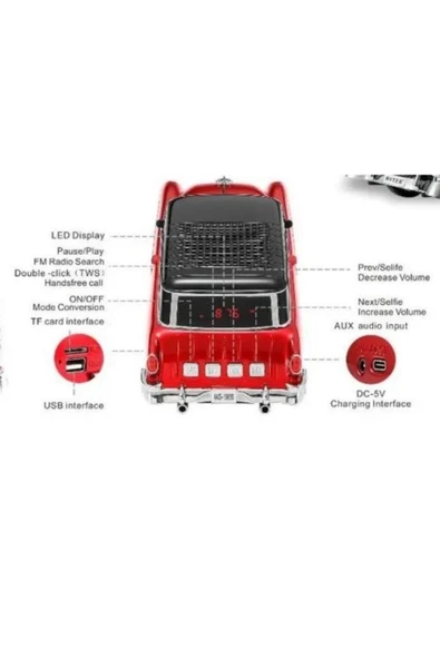 ataşbey RT-1952 Araba Görünümlü Bluetooth/USB/Sd kart/Aux/Radyo Mp3 Player Müzik Kutusu - Resim 5