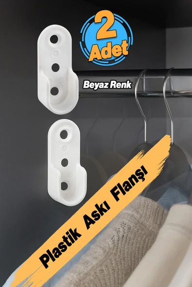 Beyaz Renk Askı Flanşı Elbise Askısı Dolap İçi Metal Boru Tutucu - Resim 5