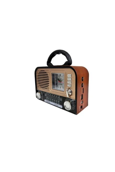 ataşbey RT-670 Retro Bluetooth Radyo Saatli Hoparlör USB, SD Kart, FM Radyo, Şarjlı - Resim 2