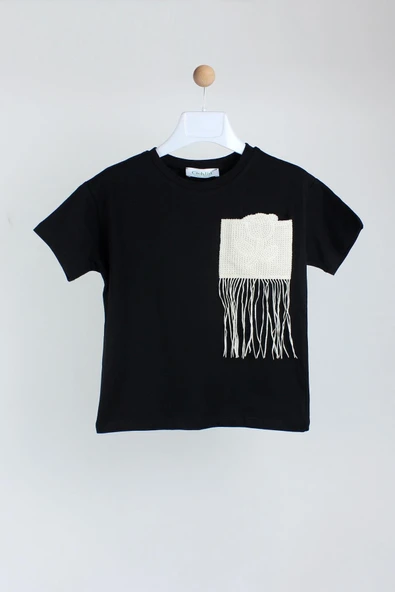 Cichlid Kız Çocuk Örgü Detaylı Tshirt - 1