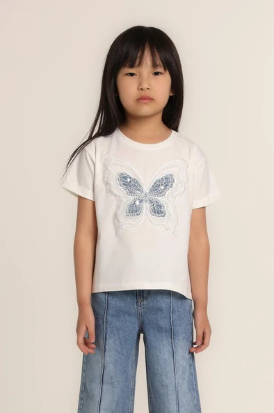 Kız Bebek İnci Kelebekli Tshirt ürün görseli