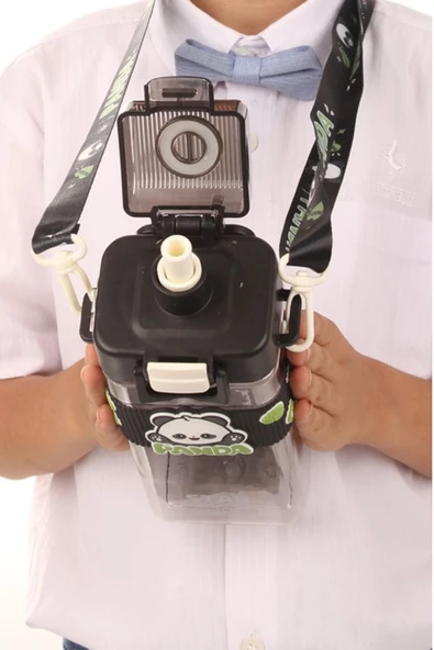 dikdörtgen yapıya sahip askılı pipetli suluk matara 730 ml - Resim 5