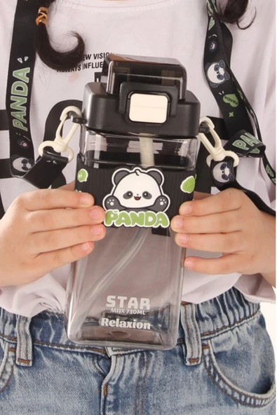 dikdörtgen yapıya sahip askılı pipetli suluk matara 730 ml - Resim 4