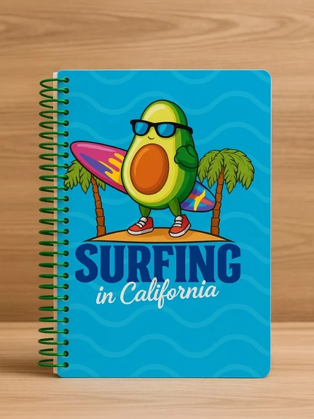 Surfing in California Temalı Spiralli Çizgili Defter – 80 Yaprak, 160 Sayfa (18 x 24 cm) - Resim 2