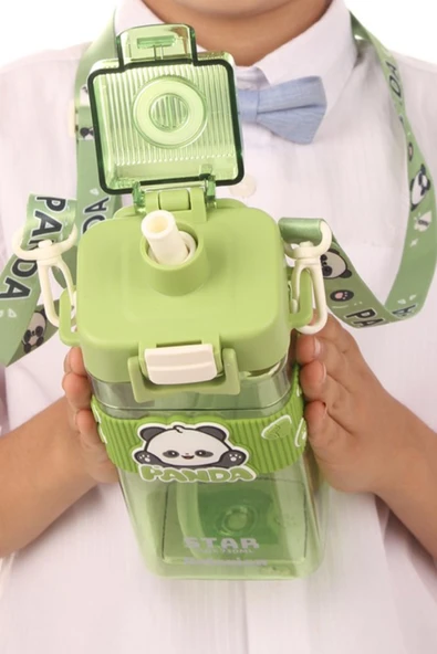 dikdörtgen yapıya sahip askılı pipetli suluk matara 730 ml - Resim 2