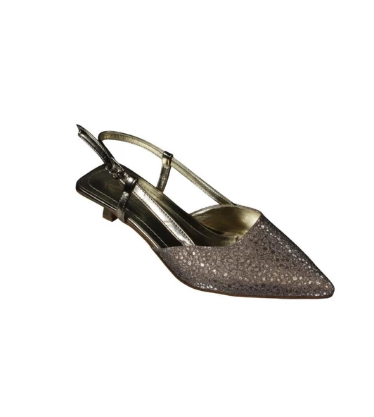 YAZKIŞ Kadın Gümüş Altın Petek Parlak Kumaş 3cm fındık Ökçe Topuk Abiye Ayakkabı - Resim 4