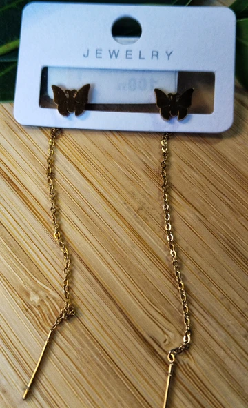 Monalisa Home Gold Renk Metalik Kelebek Figürlü Sallantılı Küpe ürün görseli 1