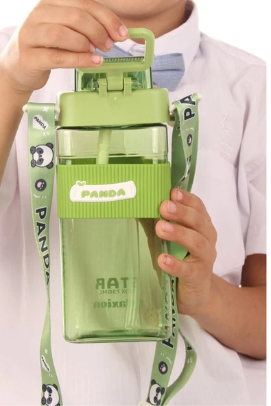 dikdörtgen yapıya sahip askılı pipetli suluk matara 730 ml - Resim 3