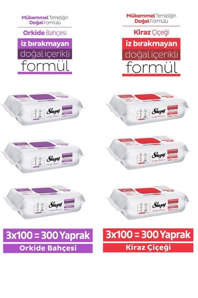 Sleepy Yüzey Temizlik Havlusu Kiraz Çiçeği, Orkide Bahçesi 6x100 (600 Yaprak) ürün görseli 1