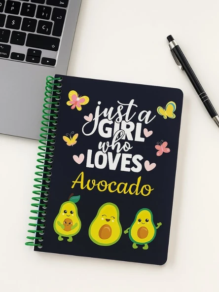 Just A Girl Who Loves Avocado Tasarımlı Spiralli Çizgili Defter – 80 Yaprak, 160 Sayfa (18 x 24 cm) ürün görseli 1