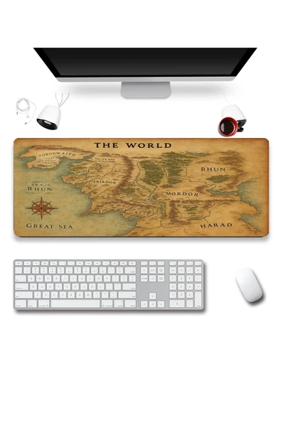 SonicTouch Orta Çağ Haritası World Kahverengi Gamer Oyuncu Dikişsiz Sıvı Geçirmez Klavye Mouse Pad 32x70Cm ürün görseli