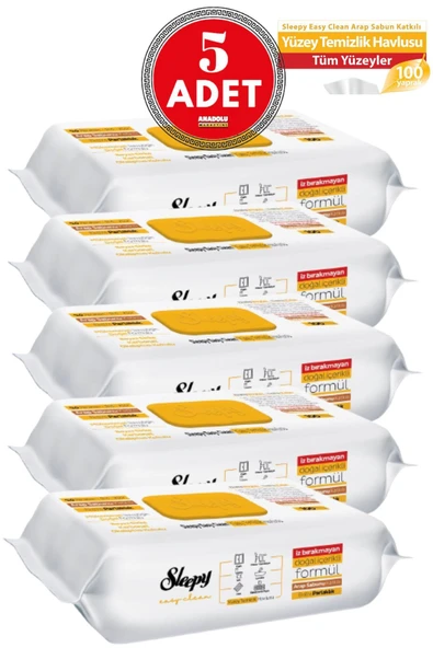 Sleepy Easy Clean Yüz Temizleme Havlusu Arap Sabunu 100'lü X 5 Adet ürün görseli