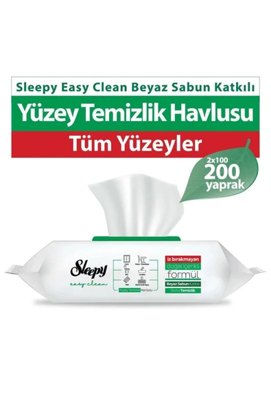 Sleepy Easy Clean Beyaz Sabun Katkılı Yüzey Temizlik Havlusu 200 YAPRAK ürün görseli