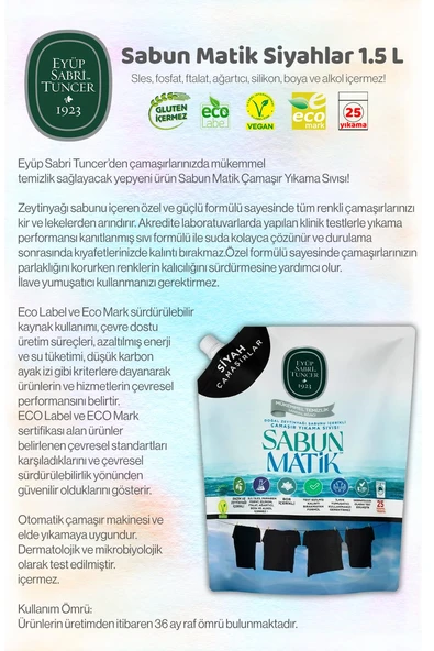 Eyüp Sabri Tuncer Siyah Çamaşırlar Sıvı Sabun Matik 1.5 L ve ROSIE Hediye - 2
