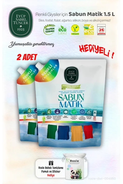 2 Adet Eyüp Sabri Tuncer Renkliler Sıvı Sabun Matik 1.5 L ve ROSIE Hediye - 1