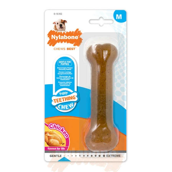 803225-Nylabone Tavuk Aromalı Yavru Köpek Çiğneme Kemiği M 14 CM ürün görseli 1