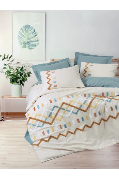 Puff Nakışlı Çift Kişilik Nevresim Takımı Mellow Mint - 1