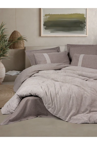 Ribbed Çift Kişilik Nevresim Takımı Linje Kahve