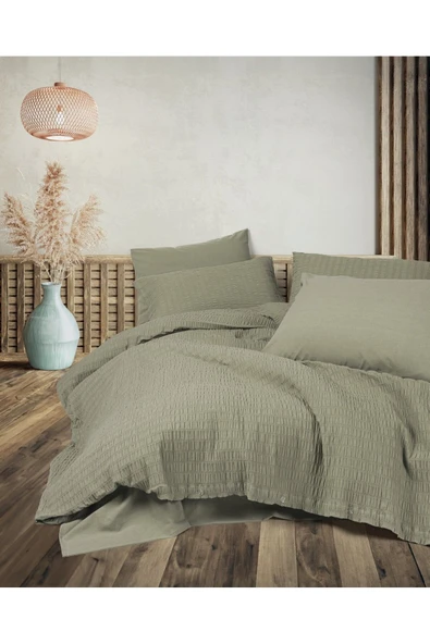 Çift Kişilik Yeşil Nevresim Takımı - Liny Serisi - Modern Bürümcük Tasarım Nevresim Seti ürün görseli