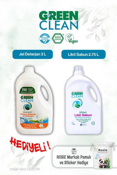 Green Clean 2.75 L Likit Sabun, Bulaşık Mak. Jel Deterjan 3L ve Rosie pamuk hediye ürün görseli