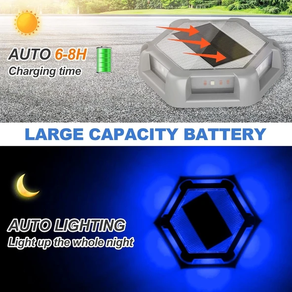 Crepow Güneş Enerjili Su Geçirmez Yol Aydınlatması 12 Adet - Mavi - 3