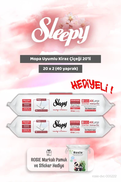 Sleepy Kiraz Çiçeği Mopa Uyumlu 20'li x 2 ve Rosie Bebek pamuğu ürün görseli