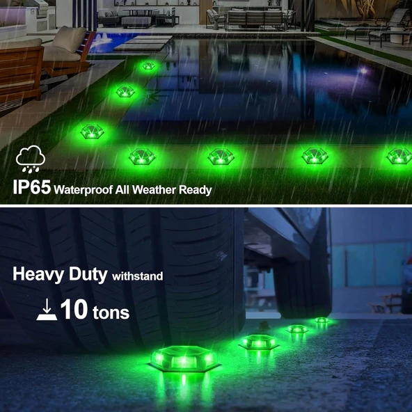 Crepow Güneş Enerjili Su Geçirmez Yol Aydınlatması 12 Adet - Yeşil - 4