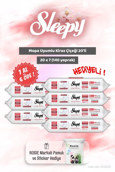 Sleepy 7 AL 6 ÖDE Mopa Uyumlu Kiraz Çiçeği 20'li ve Rosie Bebek pamuğu ürün görseli
