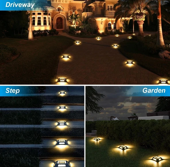 Crepow Güneş Enerjili Güverte Işıkları, Garaj Yolu İskele Işıkları 12 Adet - Sıcak Beyaz - 2