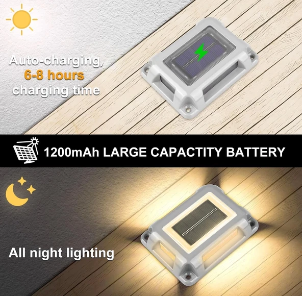 Crepow Güneş Enerjili Güverte Işıkları, Garaj Yolu İskele Işıkları 12 Adet - Sıcak Beyaz - 3