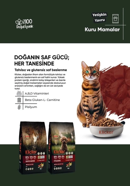 KLICKER YETİŞKİN KEDİ KURU MAMASI HYPOALLERGENIC KUZULU - Resim 5