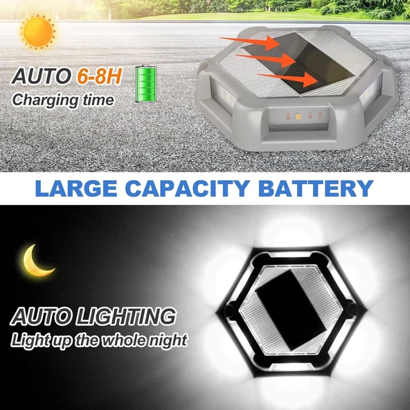 Crepow Güneş Enerjili Su Geçirmez Yol Aydınlatması 12 Adet - Beyaz - 3
