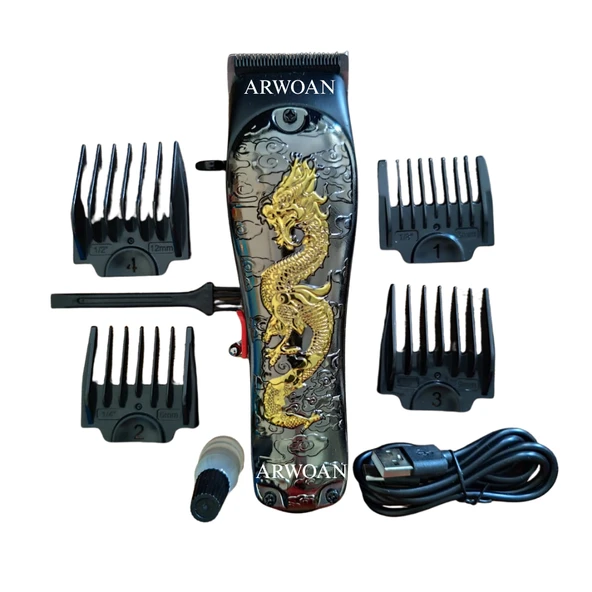Profesyonel Kablosuz Saç Traş Makinesi - Ejderha Desenli Şık Tasarım, Paslanmaz Çelik Bıçak ve Güçlü Motor - Resim 3