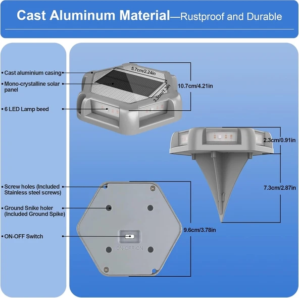 Crepow Güneş Enerjili Su Geçirmez Yol Aydınlatması 12 Adet - Sıcak Beyaz - 5