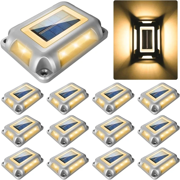 Crepow Güneş Enerjili Güverte Işıkları, Garaj Yolu İskele Işıkları 12 Adet - Sıcak Beyaz