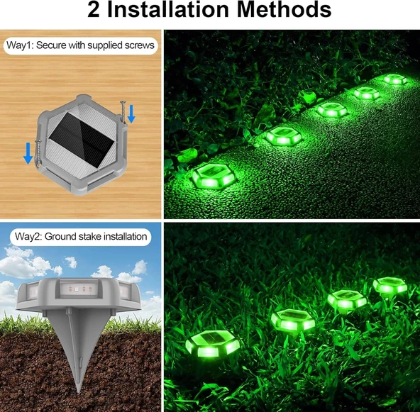 Crepow Güneş Enerjili Su Geçirmez Yol Aydınlatması 12 Adet - Yeşil - 2