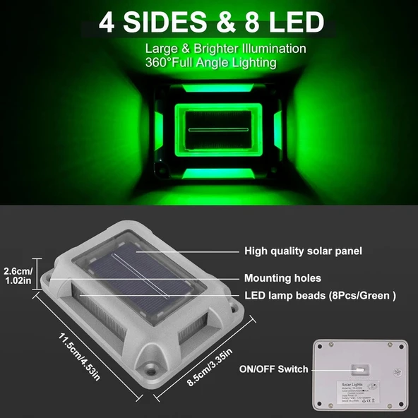 Crepow Güneş Enerjili Güverte Işıkları, Garaj Yolu İskele Işıkları 8 Adet - Yeşil - 4