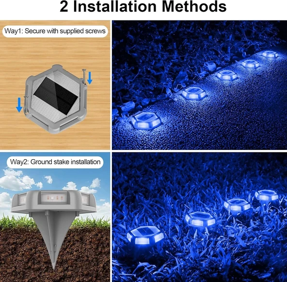 Crepow Güneş Enerjili Su Geçirmez Yol Aydınlatması 12 Adet - Mavi - 2