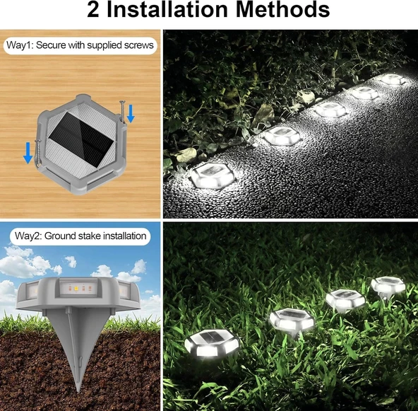 Crepow Güneş Enerjili Su Geçirmez Yol Aydınlatması 12 Adet - Beyaz - 2